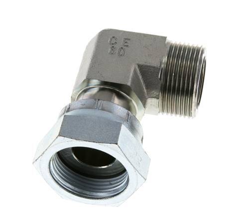 UN 1-7/16''-12 x UN 1-7/16''-12 M/F Zinc plated Steel 90 deg Elbow Fitting ORFS 400 Bar - Hydraulic