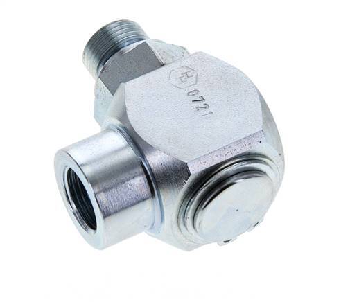 G 3/8'' M/F Zinc plated Steel 90 deg Elbow Swivel Joint High-pressure 400 Bar - Hydraulic