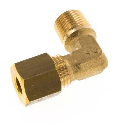 R 1/8'' Male x 5mm Brass 90 deg Compression Fitting 150 Bar DIN EN 1254-2