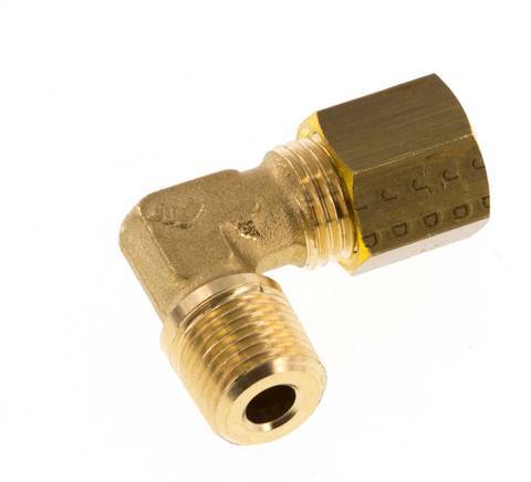 R 1/8'' Male x 5mm Brass 90 deg Compression Fitting 150 Bar DIN EN 1254-2