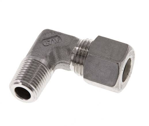 R Raccord à compression coudé 90° en acier inoxydable 1/4'' mâle x 10L 315 Bar DIN 2353