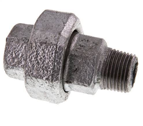 Rp 1/2'' x R 1/2'' F/M Zincé Fonte Mamelon double 3 pièces avec joint conique 25 Bar