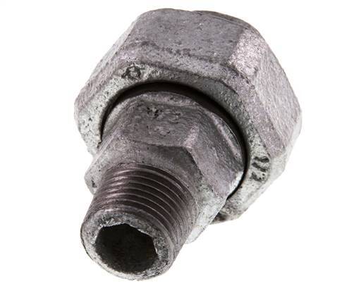 Rp 1/2'' x R 1/2'' F/M Zincé Fonte Mamelon double 3 pièces avec joint conique 25 Bar