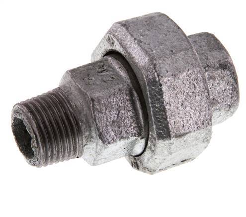 Rp 1/2'' x R 1/2'' F/M Zincé Fonte Mamelon double 3 pièces avec joint conique 25 Bar