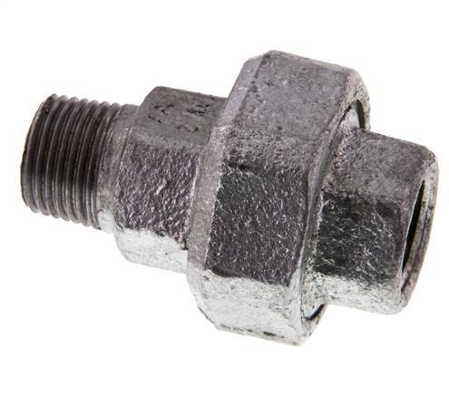 Rp 1/2'' x R 1/2'' F/M Zincé Fonte Mamelon double 3 pièces avec joint conique 25 Bar