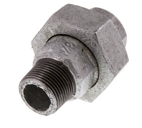 Rp 3/4'' x R 3/4'' F/M Fonte zinguée Mamelon double 3 pièces avec joint plat 25 Bar