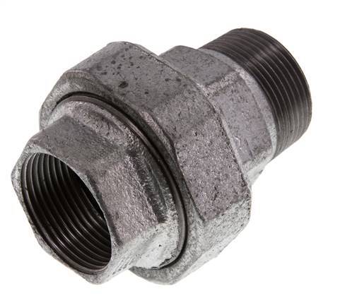 Rp 1 1/4'' x R 1 1/4'' F/M Zincé Fonte Mamelon double 3 pièces avec joint conique 25 Bar