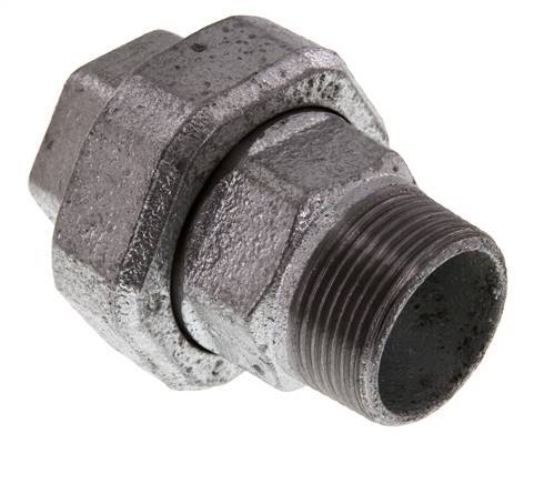 Rp 1 1/4'' x R 1 1/4'' F/M Zincé Fonte Mamelon double 3 pièces avec joint conique 25 Bar