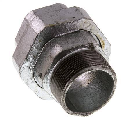 Rp 2'' x R 2'' F/M Zinc plated Cast iron Double Nipple 3-pieces with Flat sealing 25 Bar