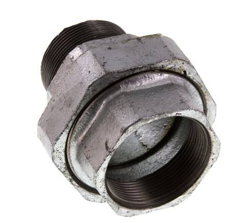 Rp 2'' x R 2'' F/M Fonte zinguée Mamelon double 3 pièces avec joint plat 25 Bar