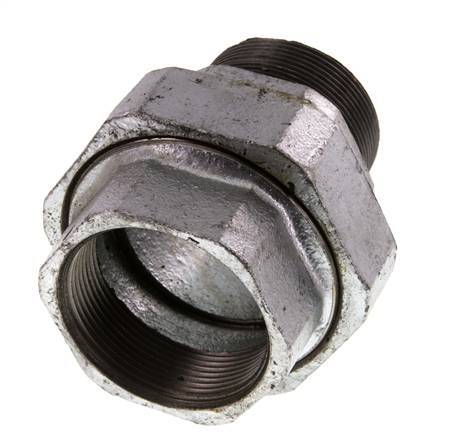 Rp 2'' x R 2'' F/M Fonte zinguée Mamelon double 3 pièces avec joint plat 25 Bar