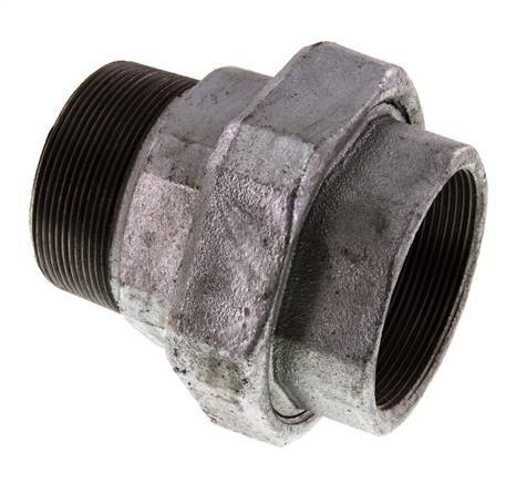 Rp 2 1/2'' x R 2 1/2'' F/M Zinc plated Cast iron Double Nipple 3-pieces with Flat sealing 25 Bar