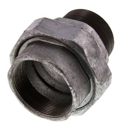 Rp 2 1/2'' x R 2 1/2'' F/M Zinc plated Cast iron Double Nipple 3-pieces with Flat sealing 25 Bar