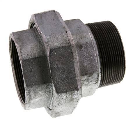 Rp 2 1/2'' x R 2 1/2'' F/M Fonte zinguée Mamelon double 3 pièces avec joint plat 25 Bar