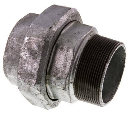 Rp 2 1/2'' x R 2 1/2'' F/M Fonte zinguée Mamelon double 3 pièces avec joint plat 25 Bar