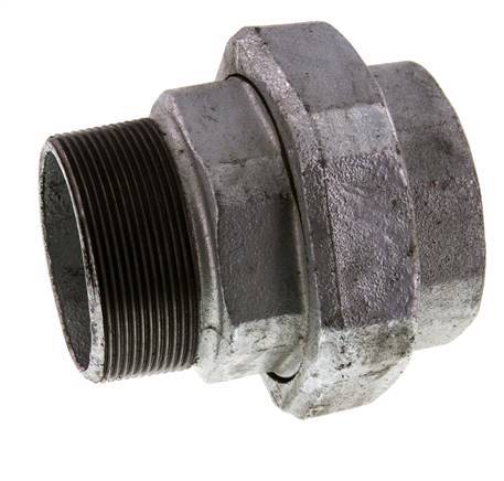Rp 2 1/2'' x R 2 1/2'' F/M Fonte zinguée Mamelon double 3 pièces avec joint plat 25 Bar