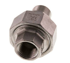 Rp 3/8'' x R 3/8'' F/M Acier inoxydable Mamelon double 3-pièces avec joint conique 16 Bar