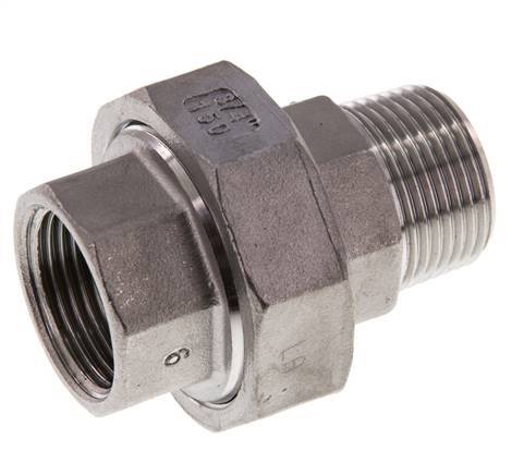Rp 3/4'' x R 3/4'' F/M Stainless steel Double Nipple 3-pieces with Flat sealing 16 Bar