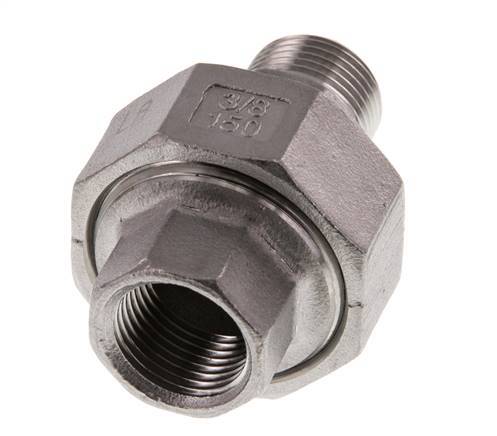 Rp 3/8'' x R 3/8'' F/M Stainless steel Double Nipple 3-pieces with Flat sealing 16 Bar