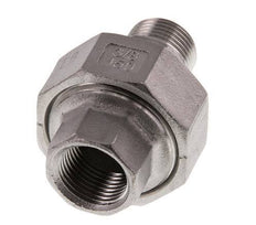 Rp 3/8'' x R 3/8'' F/M Stainless steel Double Nipple 3-pieces with Flat sealing 16 Bar