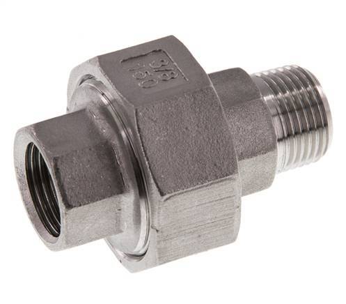 Rp 3/8'' x R 3/8'' F/M Mamelon double en acier inoxydable 3-pièces avec joint plat 16 Bar