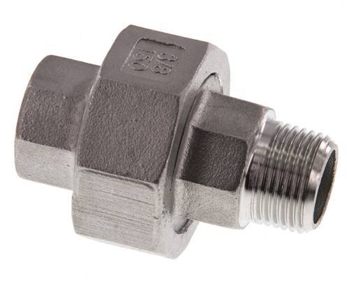 Rp 3/8'' x R 3/8'' F/M Mamelon double en acier inoxydable 3-pièces avec joint plat 16 Bar
