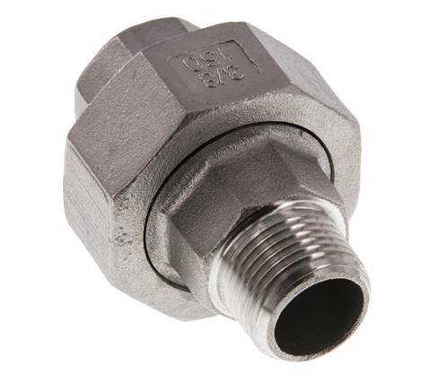 Rp 3/8'' x R 3/8'' F/M Mamelon double en acier inoxydable 3-pièces avec joint plat 16 Bar