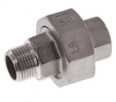 Rp 3/8'' x R 3/8'' F/M Mamelon double en acier inoxydable 3-pièces avec joint plat 16 Bar