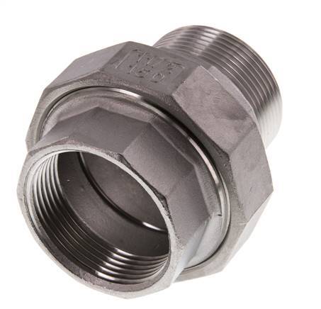 Rp 1 1/2'' x R 1 1/2'' F/M Mamelon double en acier inoxydable 3-pièces avec joint plat 16 Bar