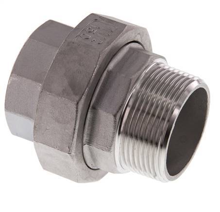 Rp 1 1/2'' x R 1 1/2'' F/M Mamelon double en acier inoxydable 3-pièces avec joint plat 16 Bar