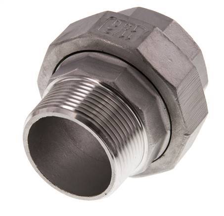 Rp 1 1/2'' x R 1 1/2'' F/M Mamelon double en acier inoxydable 3-pièces avec joint plat 16 Bar