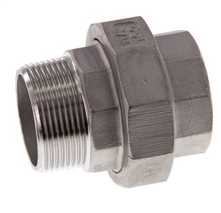 Rp 1 1/2'' x R 1 1/2'' F/M Mamelon double en acier inoxydable 3-pièces avec joint plat 16 Bar