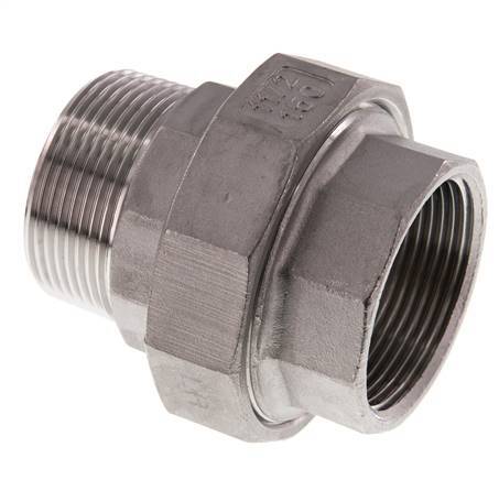 Rp 1 1/2'' x R 1 1/2'' F/M Mamelon double en acier inoxydable 3-pièces avec joint plat 16 Bar