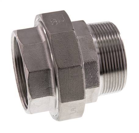 Rp 2'' x R 2'' F/M Stainless steel Double Nipple 3-pieces with Flat sealing 16 Bar