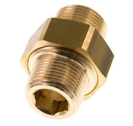 R 1'' Brass Double Nipple 3-pieces with Conically sealing 16 Bar