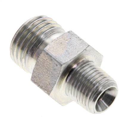 UNF 9/16''-18 x 1/8'' NPT Zinc plated Steel Double Nipple ORFS 630 Bar - Hydraulic