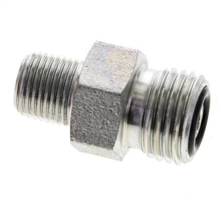 UNF 9/16''-18 x 1/8'' NPT Zinc plated Steel Double Nipple ORFS 630 Bar - Hydraulic