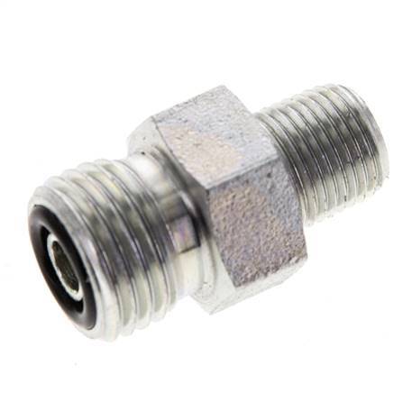 UNF 9/16''-18 x 1/8'' NPT Zinc plated Steel Double Nipple ORFS 630 Bar - Hydraulic