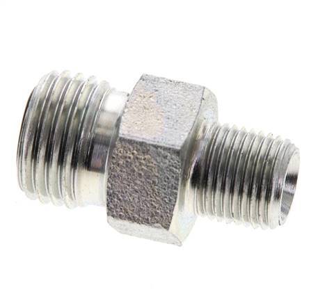 UNF 9/16''-18 x 1/8'' NPT Zinc plated Steel Double Nipple ORFS 630 Bar - Hydraulic