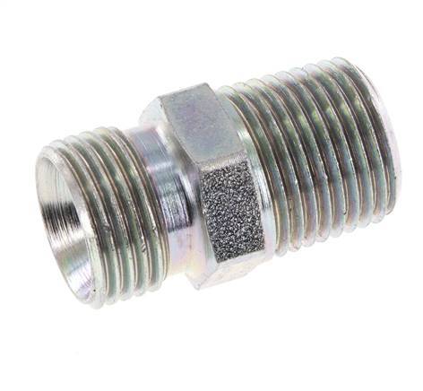 Raccord double en acier zingué 1/2'' NPT x G 1/2'' 3-pièces 280 Bar - Hydraulique