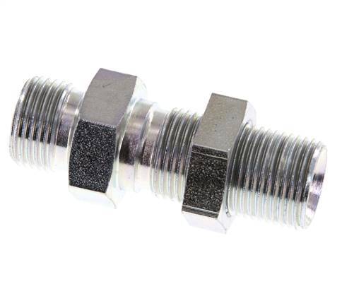 G 3/8'' Zinc plated Steel Bulkhead Double nipple 325 Bar - Hydraulic
