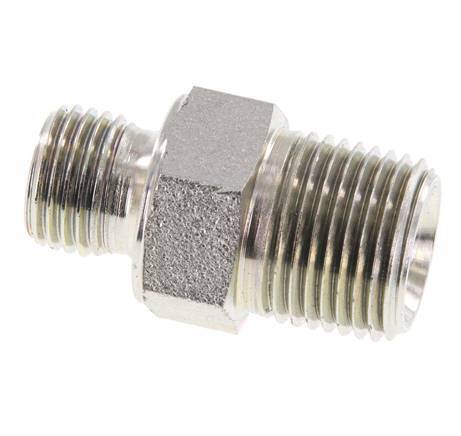 Mamelon double en acier zingué 3/8'' NPT x G 1/4'' 3-pièces 700 Bar - Hydraulique