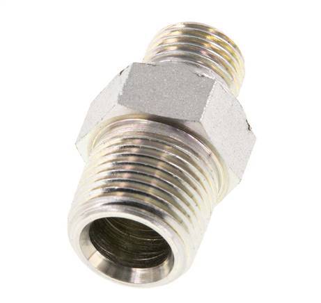 Mamelon double en acier zingué 3/8'' NPT x G 1/4'' 3-pièces 700 Bar - Hydraulique