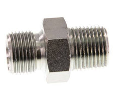 Mamelon double en acier zingué 3/8'' NPT x G 3/8'' 3-pièces 700 Bar - Hydraulique