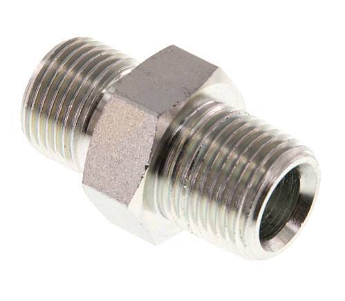 Mamelon double en acier zingué 3/8'' NPT x G 3/8'' 3-pièces 700 Bar - Hydraulique