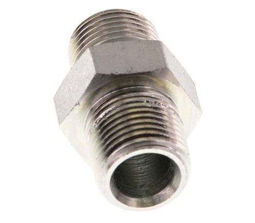 Mamelon double en acier zingué 3/8'' NPT x G 3/8'' 3-pièces 700 Bar - Hydraulique