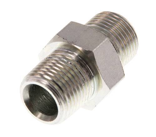 Mamelon double en acier zingué 3/8'' NPT x G 3/8'' 3-pièces 700 Bar - Hydraulique