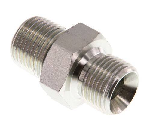 Mamelon double en acier zingué 3/8'' NPT x G 3/8'' 3-pièces 700 Bar - Hydraulique