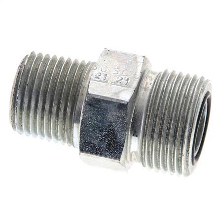 Embout double en acier zingué UNS 1''-14 x 1/2'' NPT ORFS 400 Bar - Hydraulique