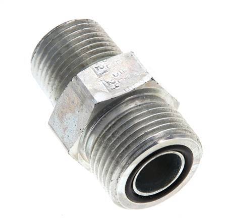 Embout double en acier zingué UNS 1''-14 x 1/2'' NPT ORFS 400 Bar - Hydraulique